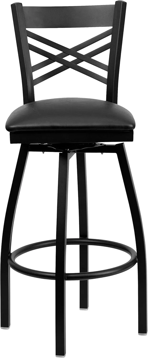 Flash Furniture Hercules Series "X" Back Metal Restaurant Barstool, Modern Upholstered Armless Bar Height Chair for Restaurants and Kitchens, Black