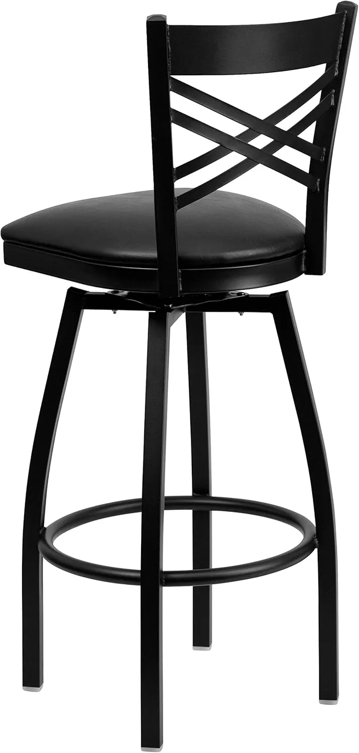 Flash Furniture Hercules Series "X" Back Metal Restaurant Barstool, Modern Upholstered Armless Bar Height Chair for Restaurants and Kitchens, Black