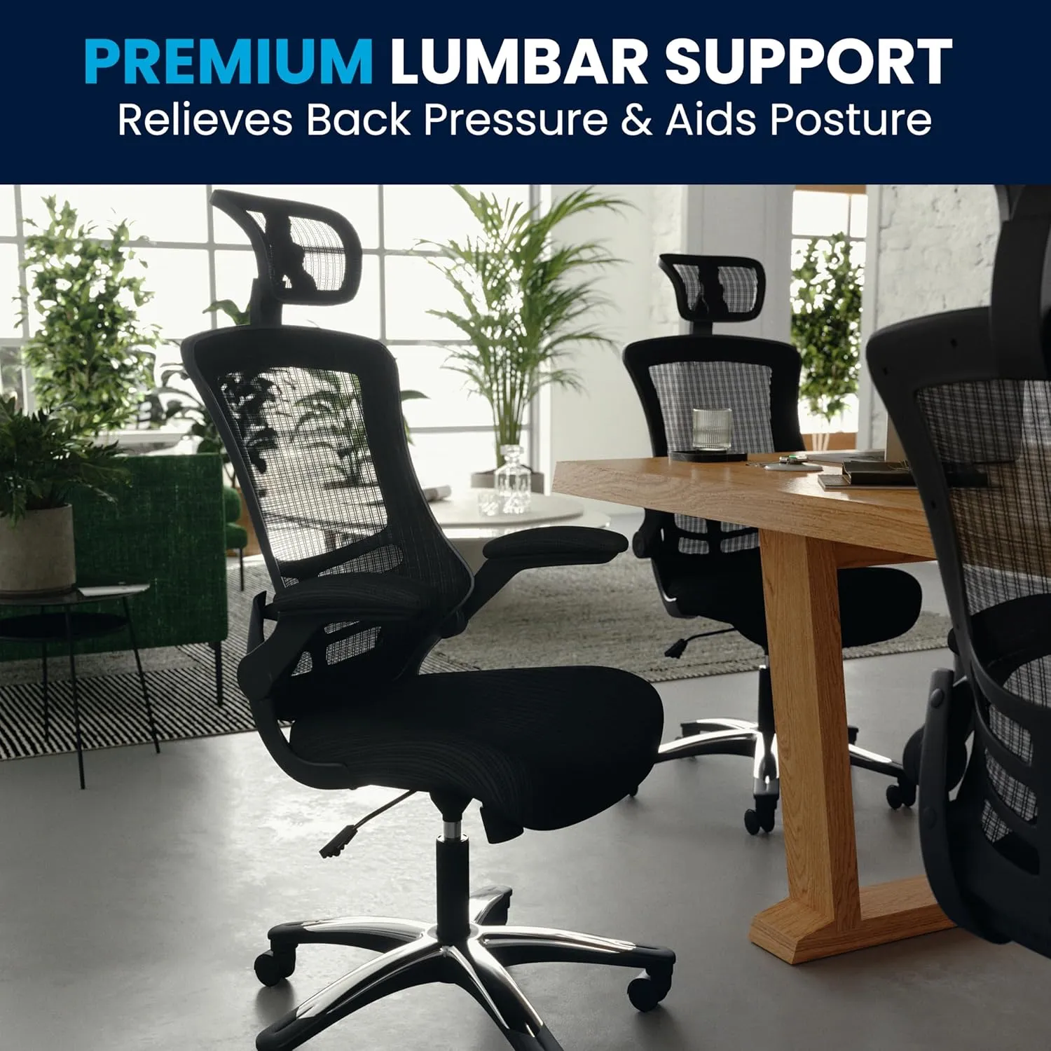 Flash Furniture Kelista High-Back Swivel Office Chair with Adjustable Lumbar Support and Seat Height, Ergonomic Mesh Desk Chair, Black