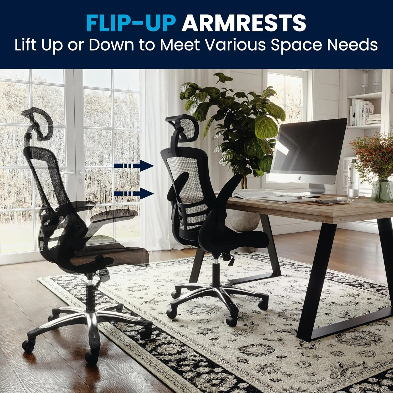Flash Furniture Kelista High-Back Swivel Office Chair with Adjustable Lumbar Support and Seat Height, Ergonomic Mesh Desk Chair, Black