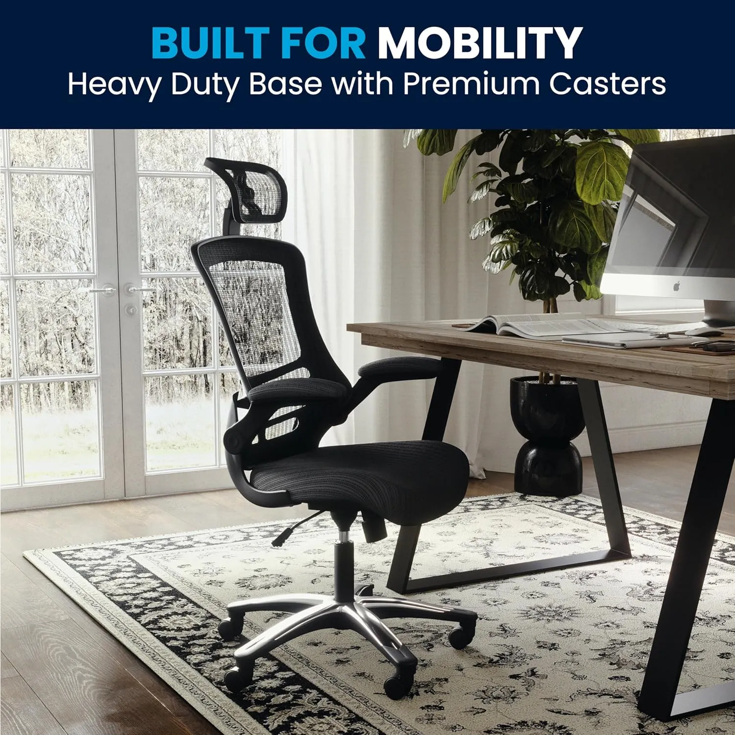 Flash Furniture Kelista High-Back Swivel Office Chair with Adjustable Lumbar Support and Seat Height, Ergonomic Mesh Desk Chair, Black
