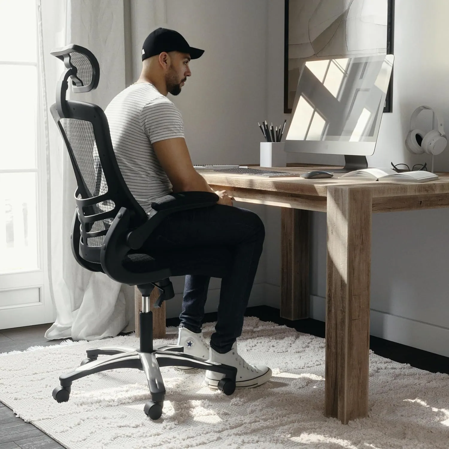 Flash Furniture Kelista High-Back Swivel Office Chair with Adjustable Lumbar Support and Seat Height, Ergonomic Mesh Desk Chair, Black