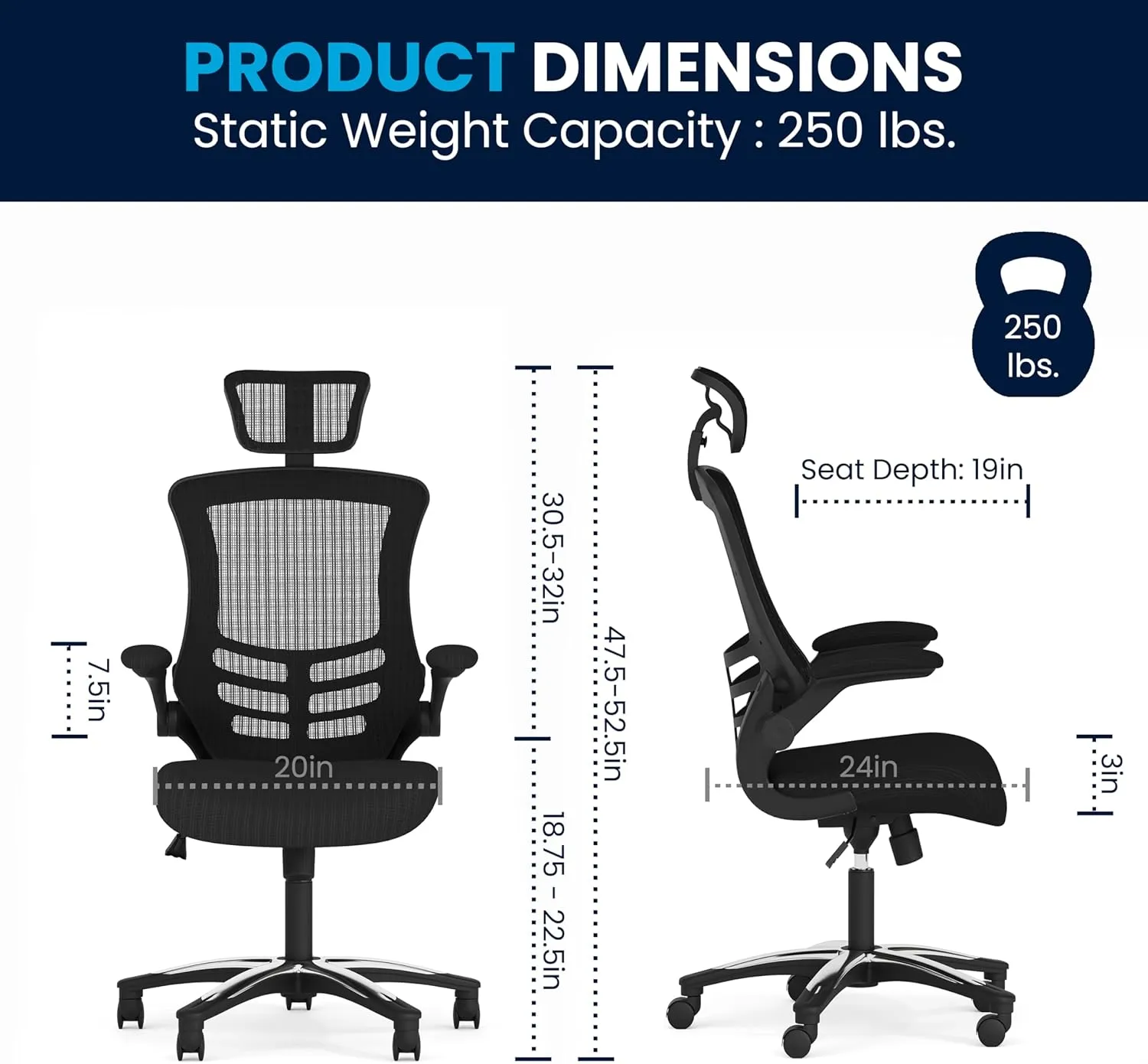 Flash Furniture Kelista High-Back Swivel Office Chair with Adjustable Lumbar Support and Seat Height, Ergonomic Mesh Desk Chair, Black