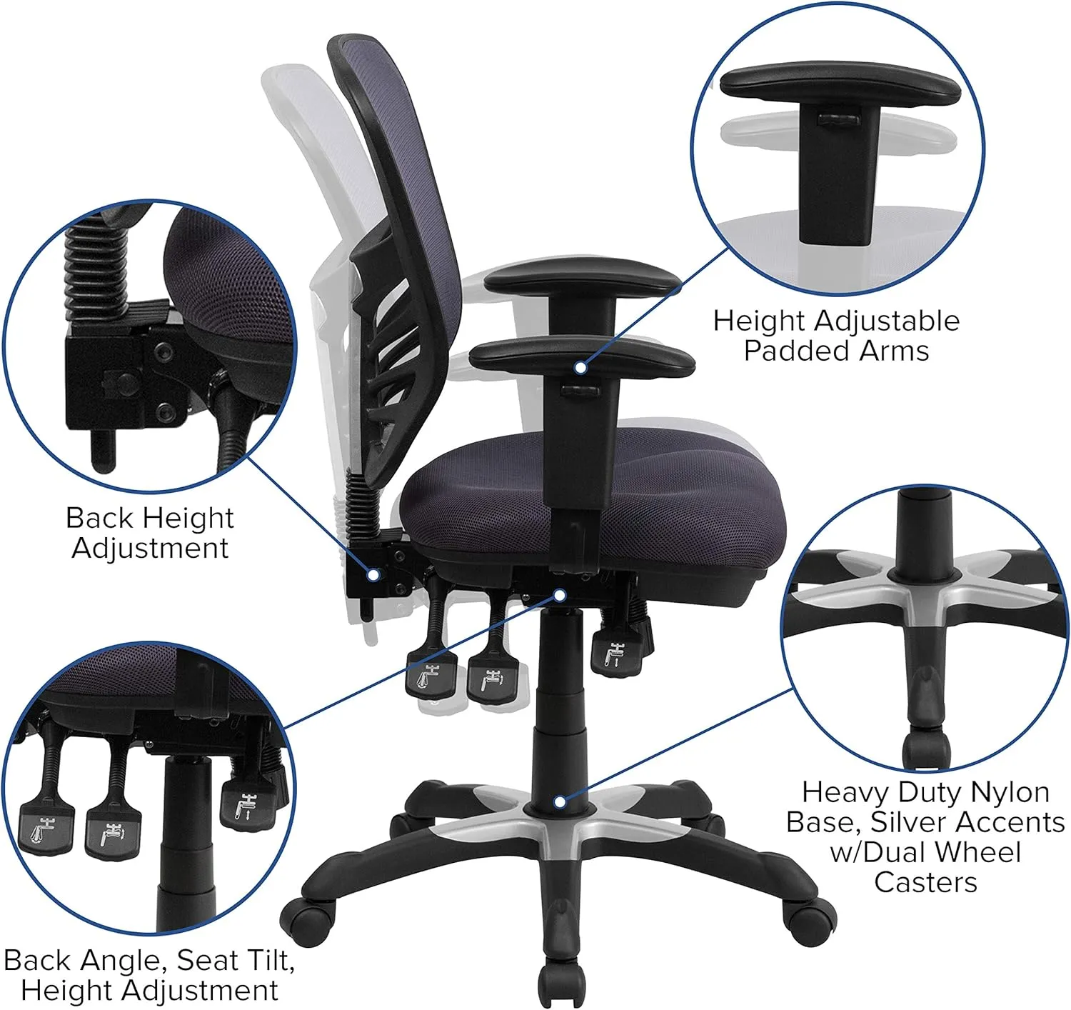 Flash Furniture Nicholas Mid-Back Swivel Office and Gaming Chair, Ergonomic Mesh Office Chair with Adjustable Lumbar Support and Height, Dark Gray