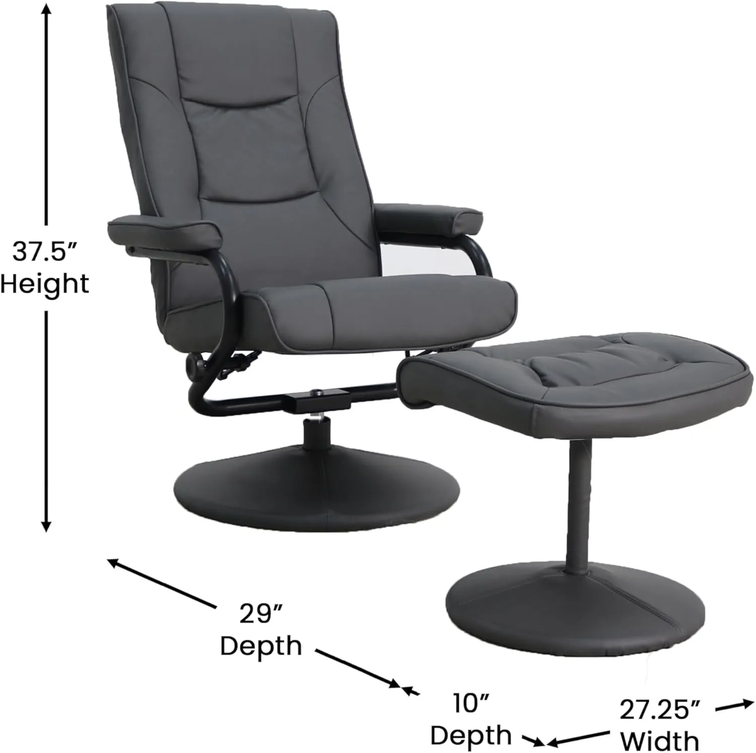 Flash Furniture Rachel Contemporary Multi-Position Recliner and Ottoman with Wrapped Base in Gray LeatherSoft