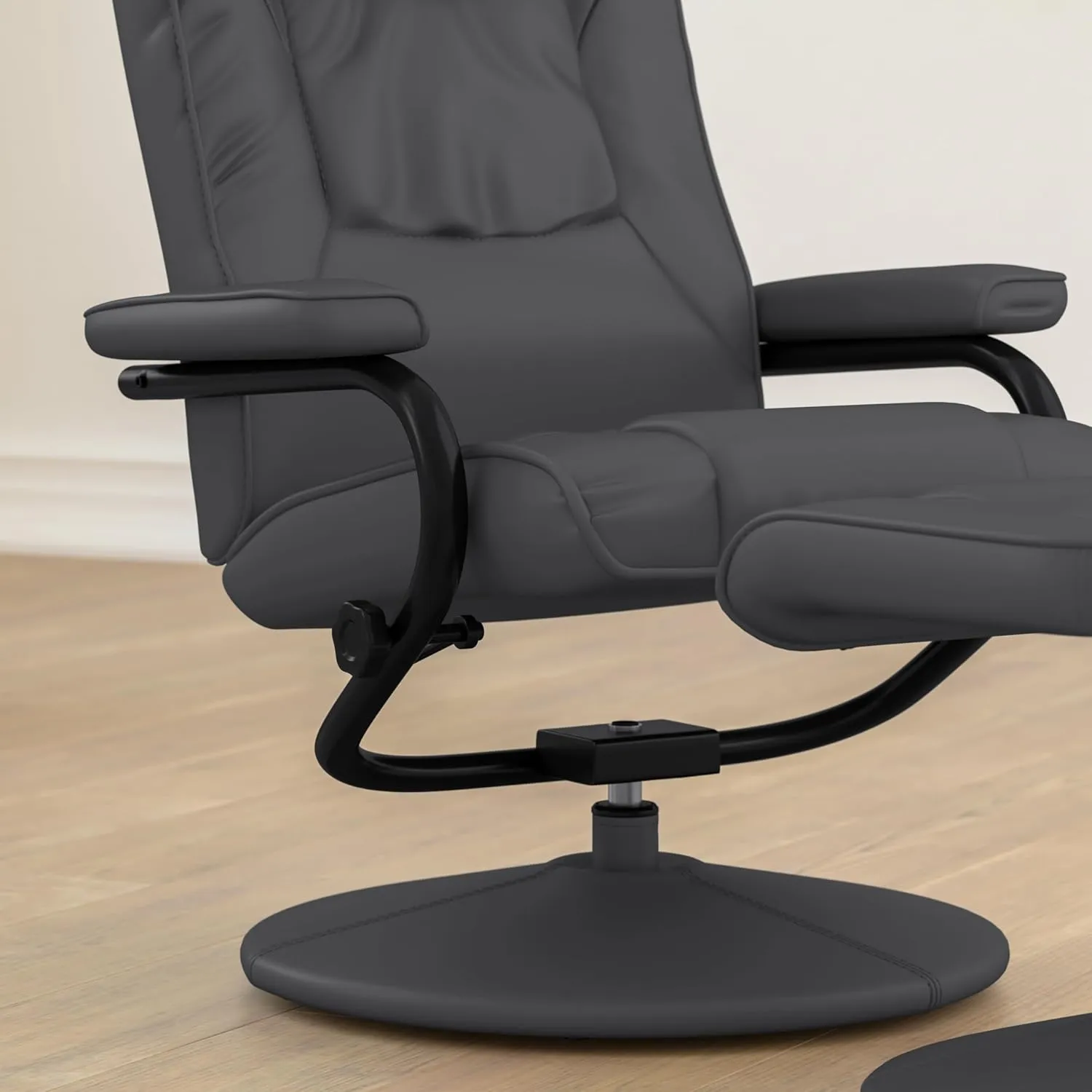Flash Furniture Rachel Contemporary Multi-Position Recliner and Ottoman with Wrapped Base in Gray LeatherSoft