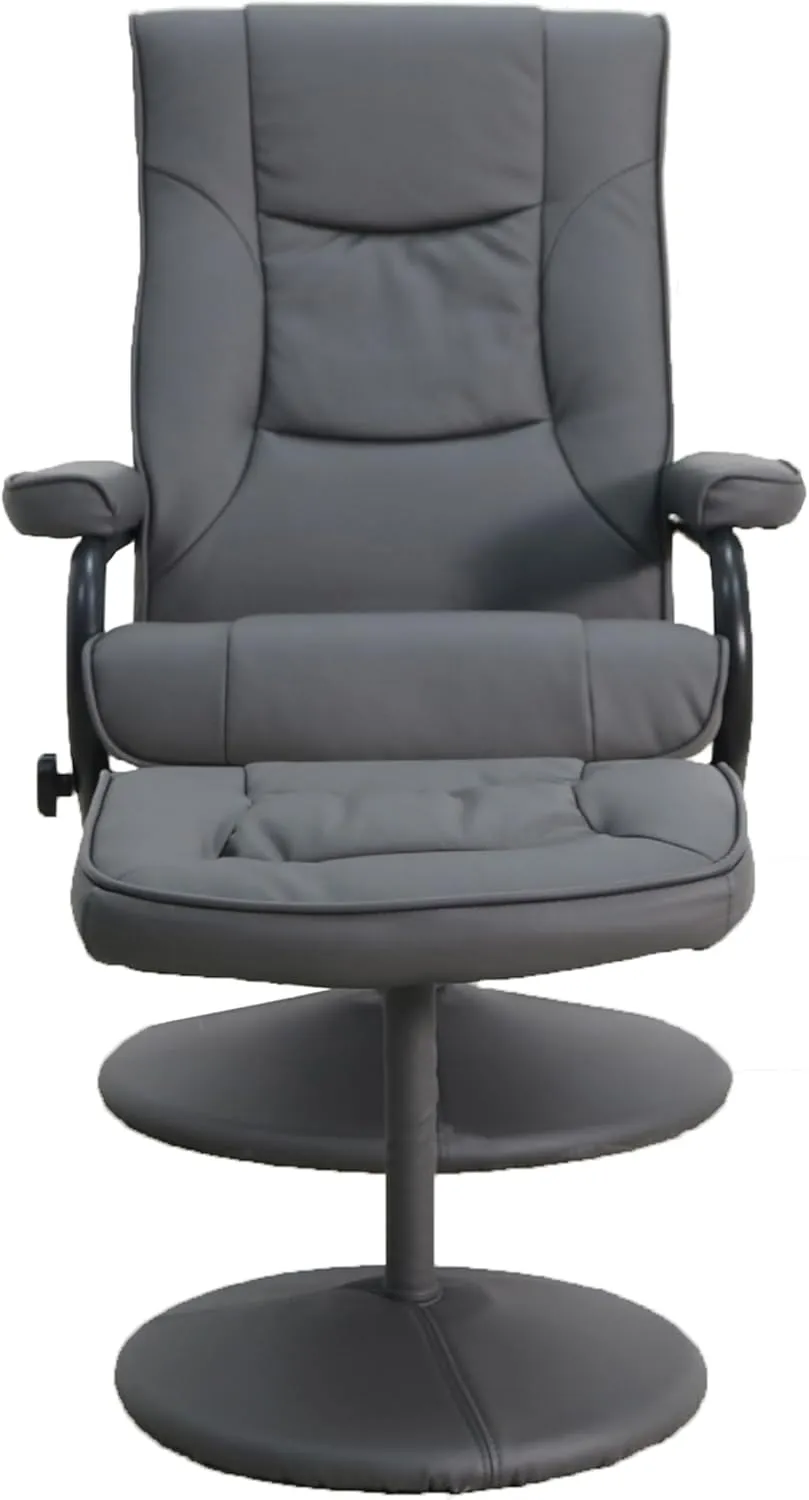 Flash Furniture Rachel Contemporary Multi-Position Recliner and Ottoman with Wrapped Base in Gray LeatherSoft