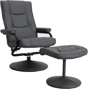 Flash Furniture Rachel Contemporary Multi-Position Recliner and Ottoman with Wrapped Base in Gray LeatherSoft