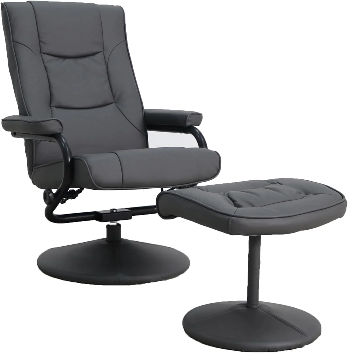 Flash Furniture Rachel Contemporary Multi-Position Recliner and Ottoman with Wrapped Base in Gray LeatherSoft