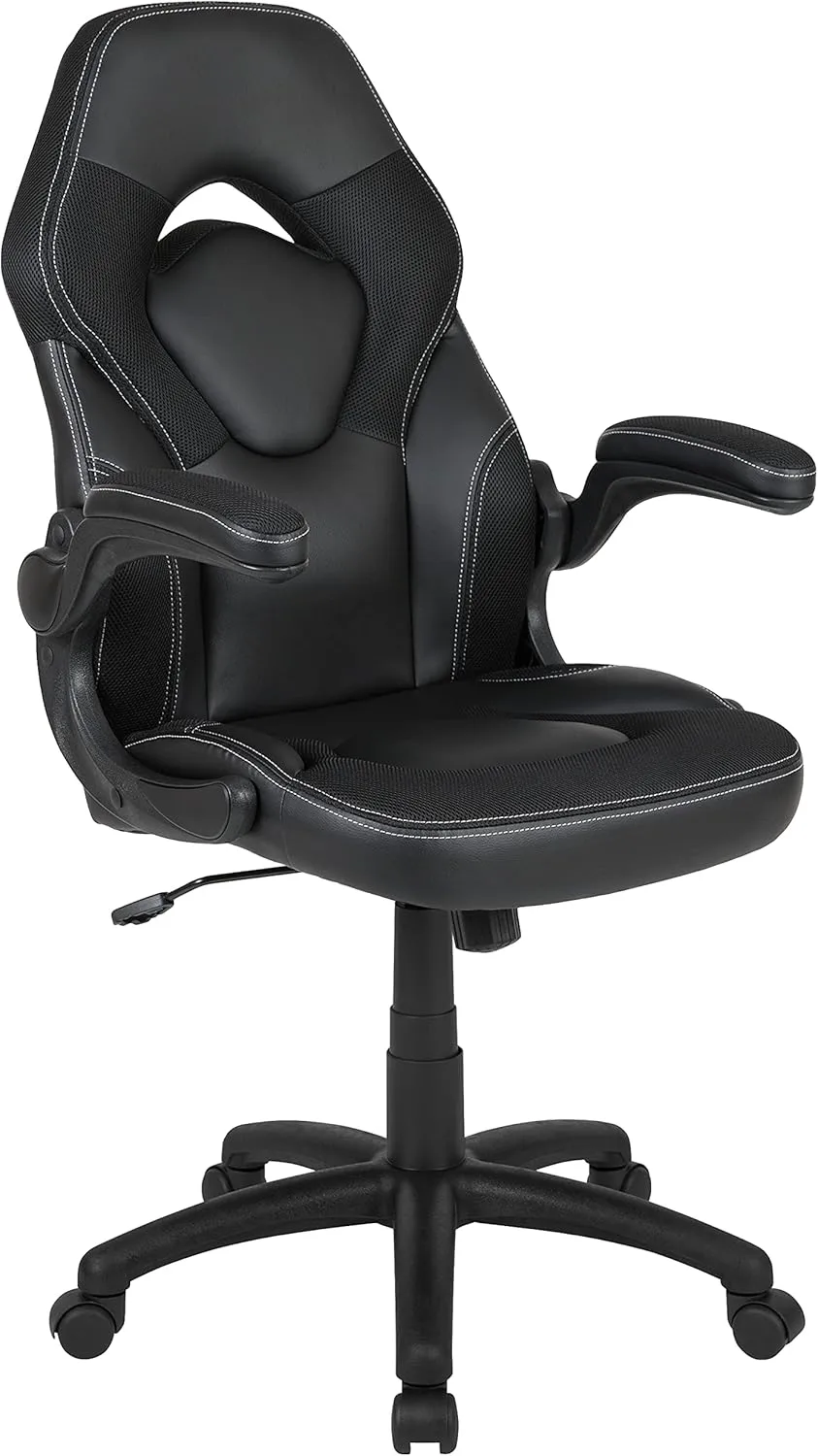 Flash Furniture X10 High-Back LeatherSoft Racing Style Gaming Chair with Flip-Up Arms, Ergonomic Padded Swivel Computer Chair, Black
