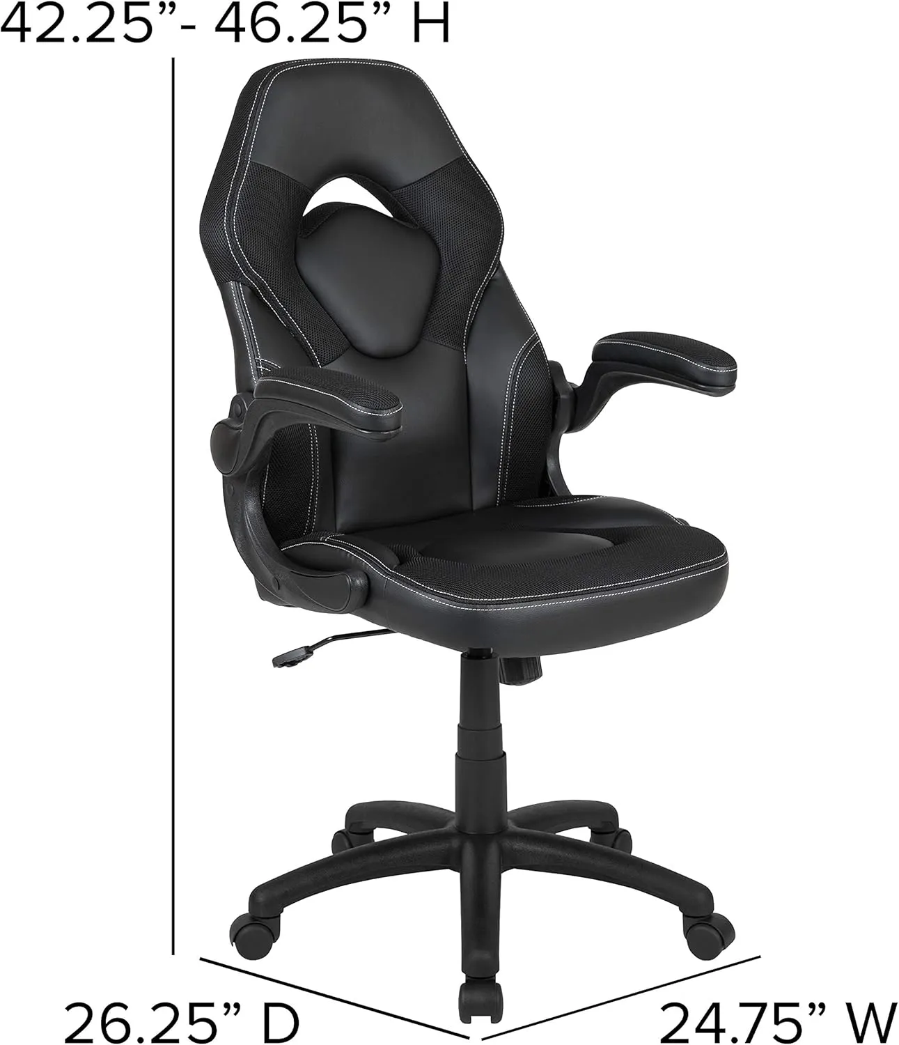 Flash Furniture X10 High-Back LeatherSoft Racing Style Gaming Chair with Flip-Up Arms, Ergonomic Padded Swivel Computer Chair, Black