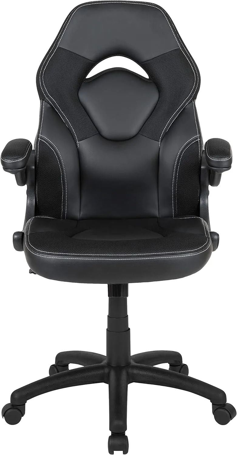 Flash Furniture X10 High-Back LeatherSoft Racing Style Gaming Chair with Flip-Up Arms, Ergonomic Padded Swivel Computer Chair, Black