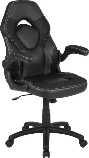 Flash Furniture X10 High-Back LeatherSoft Racing Style Gaming Chair with Flip-Up Arms, Ergonomic Padded Swivel Computer Chair, Black