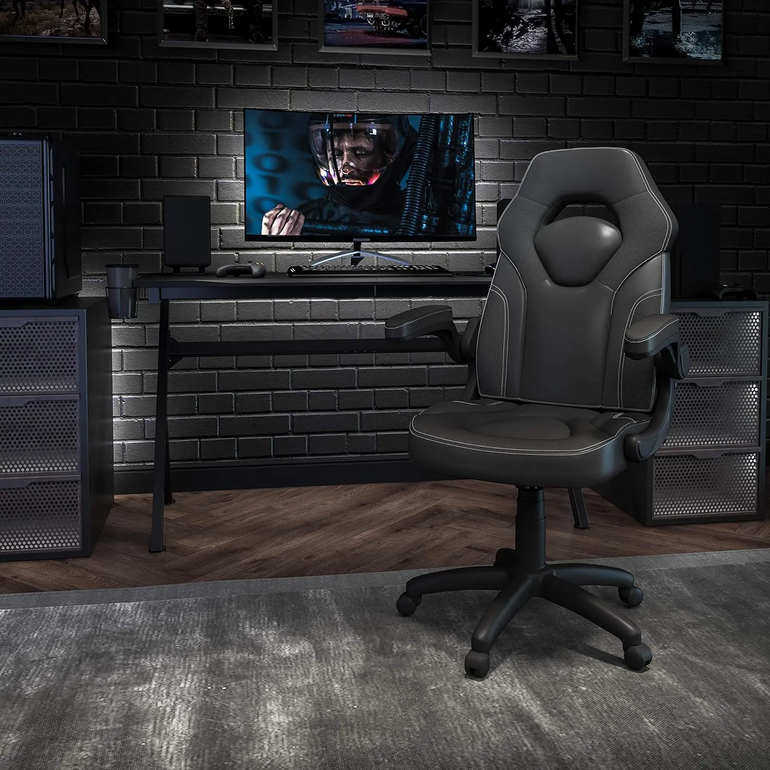 Flash Furniture X10 High-Back LeatherSoft Racing Style Gaming Chair with Flip-Up Arms, Ergonomic Padded Swivel Computer Chair, Black