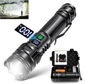 Flashlights Rechargeable High Lumens, 1500M Long Beam LED Handheld Flashlights, Super Bright Tactical Flashlight with Power Display & IPX6 Waterproof LED Flash Light for Camping Hiking