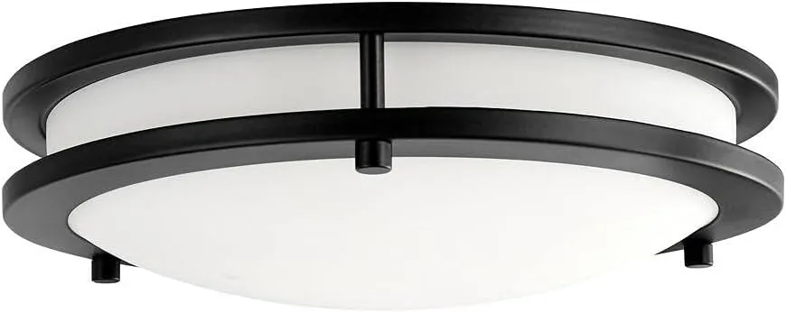 Flaxmere 11.8 in. Matte Black LED Flush Mount Ceiling Light with Frosted White Glass Shade