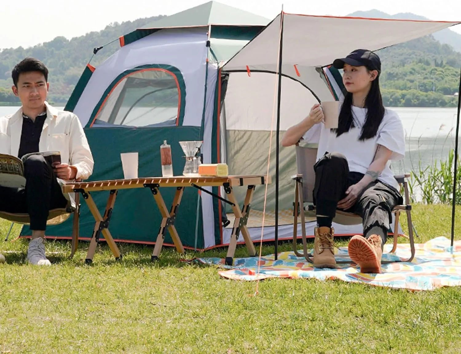 FLEXMAN Camping Tent, Oxford Cloth Automatic Pop Up Waterproof Double Layer Family Tent, Rainproof Waterproof All Weather Tent for Hiking Traveling Backpacking Fishing