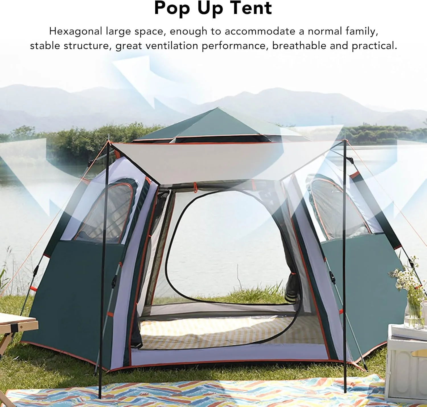 FLEXMAN Camping Tent, Oxford Cloth Automatic Pop Up Waterproof Double Layer Family Tent, Rainproof Waterproof All Weather Tent for Hiking Traveling Backpacking Fishing