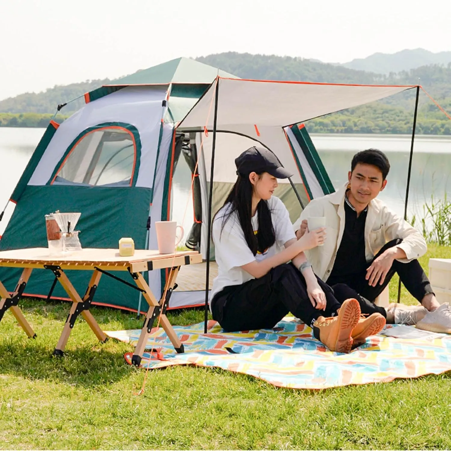 FLEXMAN Camping Tent, Oxford Cloth Automatic Pop Up Waterproof Double Layer Family Tent, Rainproof Waterproof All Weather Tent for Hiking Traveling Backpacking Fishing