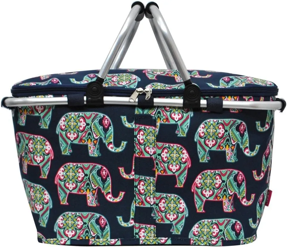 Floral Elephant Print Insulated Picnic Basket Bag