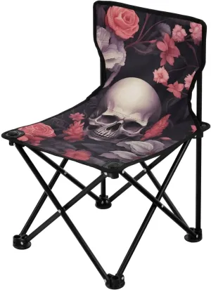 Flower Skull Portable Outdoor Folding Chair Anti-Slip Padded Oxford Cloth Stool Camping Chair Small for Beach Hiking Fishing Gardening Quad Camp Chair