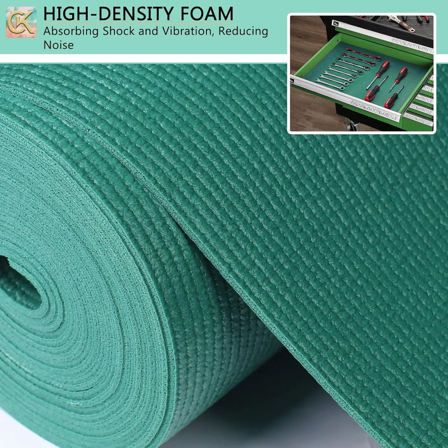 Foam Toolbox Liner Shelf Liner, Thickened Durable Pad Tool Box Mat for Protecting Your Tools, Work Surfaces, Garage, Chest -Green 3mm Thickness, 16 inch*16 ft