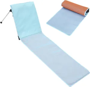 Foldable Beach Chair Portable Heavy Duty Sunbathing Beach Lounge Chair Holidays Stable Outdoor Reclining with Carry Bag for Garden Park Camping (Blue-Sky Color)