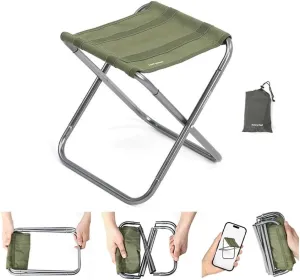 Foldable Camping Chair Set of 2，Small Portable Aluminum Alloy Chair，Lightweight Folding Stool for Outdoors Fishing, Travel, Picnic(Green,1 Pack)