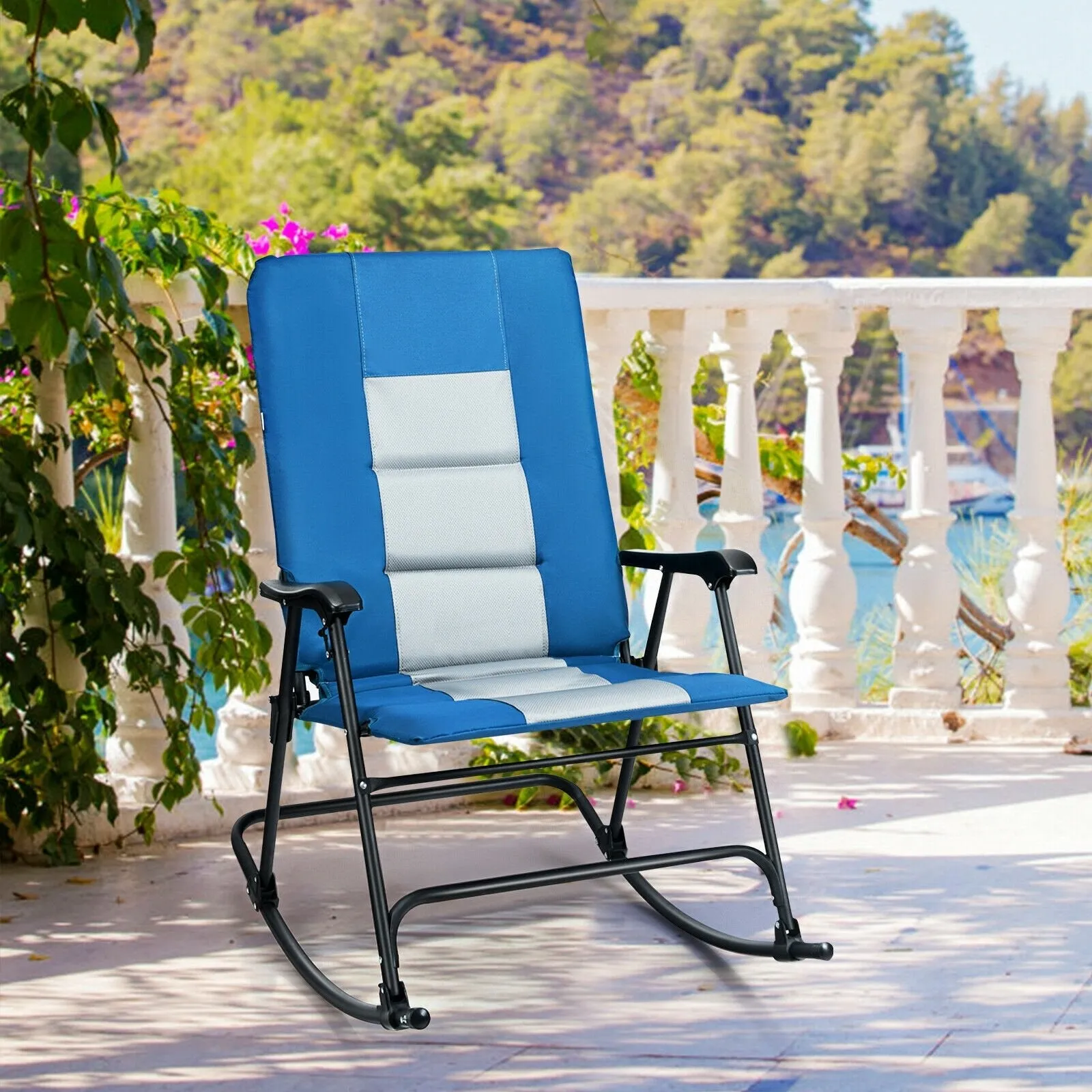 Foldable Rocking Padded Camping Chair with Backrest and Armrest