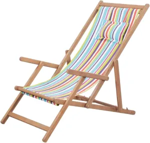 Folding Beach Chair Fabric and Wooden Frame Multicolor Patio Seating