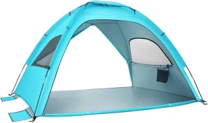 Folding Beach Tent Portable Sun Shade Shelter UPF Large Space for People Lightweight Family Tent for Camping Hiking and Vacation Light