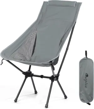 Folding Camping Chairs Men Women, High Back Beach Camping Chairs for Adults, Lightweight Backpacking Travel Chair for Hiking Outside Picnic, Gray