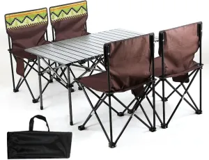 Folding Camping Table with Seats, Portable Aluminum Picnic and Chairs Carrying Storage Bag, Compact Patio for Indoor Outdoor, Brown