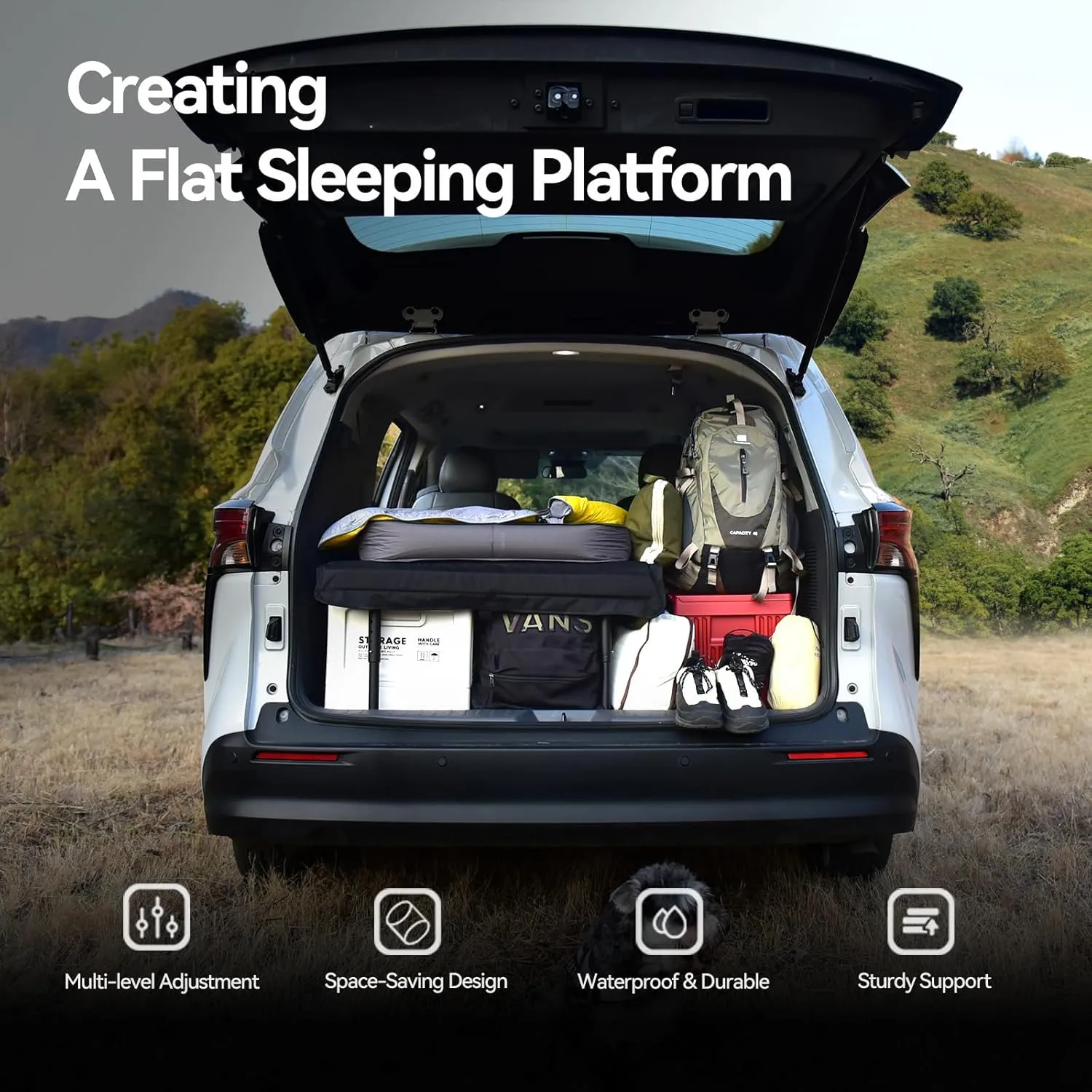 Folding Car Bed with Adjustable Leg and Flexible Length, Camping Bed for Universal SUV Truck MVP Traveling,Non Inflatable Air Mattress 600D Oxford 400lbs Max Black (Short Legs)