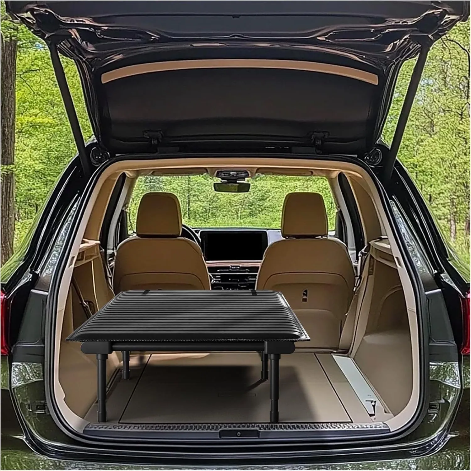 Folding Car Bed with Adjustable Leg and Flexible Length, Camping Bed for Universal SUV Truck MVP Traveling,Non Inflatable Air Mattress 600D Oxford 400lbs Max Black (Short Legs)