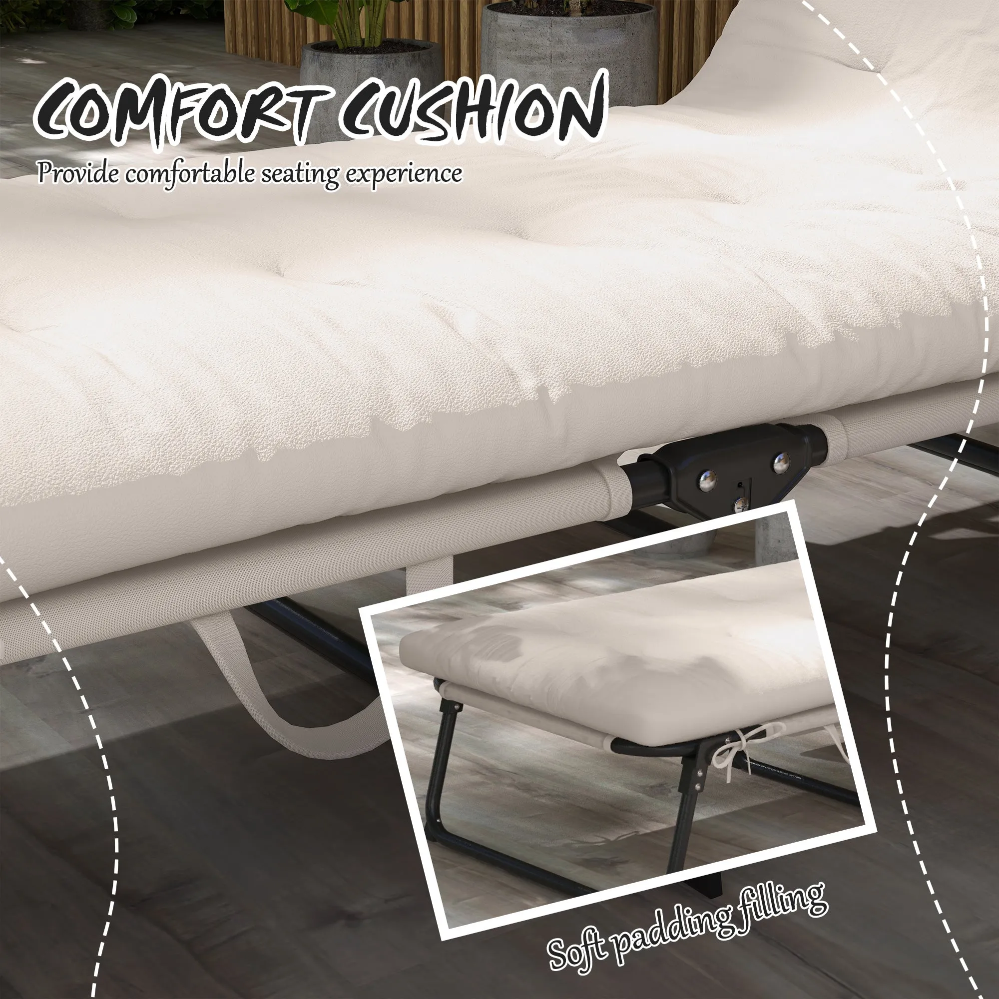 Folding Chaise Lounge Pool Chair, 4-level Reclining Back, Cushion, Side Pocket, Headrest, Beige