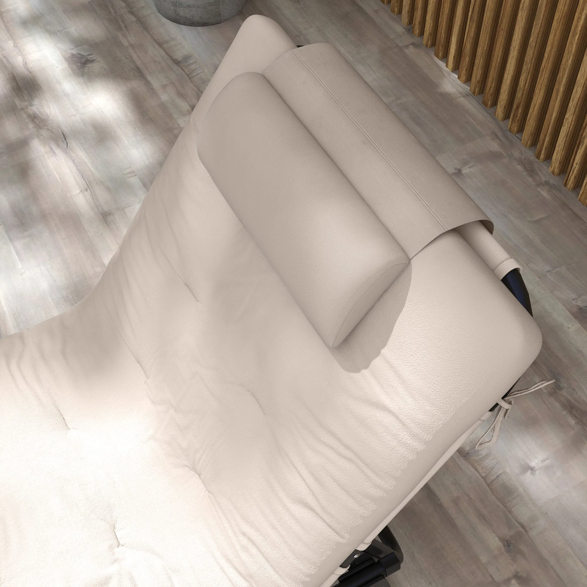 Folding Chaise Lounge Pool Chair, 4-level Reclining Back, Cushion, Side Pocket, Headrest, Beige