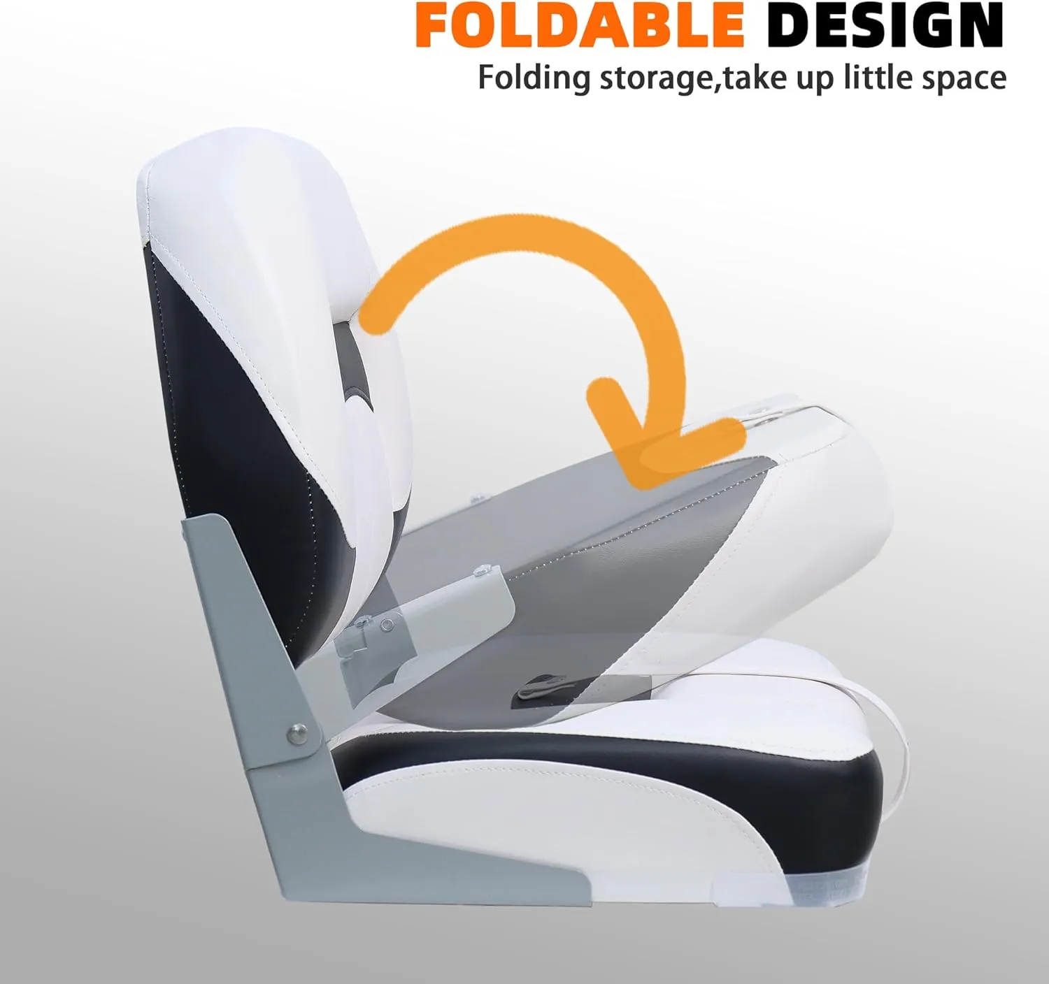 Folding Fishing Boat Seats Low Back 2 Pack, Waterproof Boat Captain Chairs, Stainless Steel Screws Included, White and Black