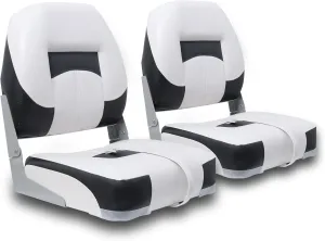 Folding Fishing Boat Seats Low Back 2 Pack, Waterproof Boat Captain Chairs, Stainless Steel Screws Included, White and Black