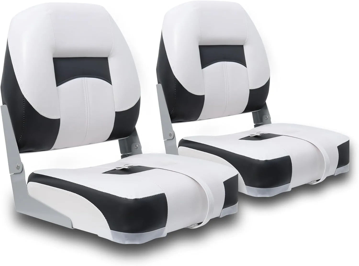 Folding Fishing Boat Seats Low Back 2 Pack, Waterproof Boat Captain Chairs, Stainless Steel Screws Included, White and Black