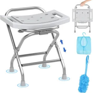 Folding Shower Seat - Stainless Steel Shower Chair for Inside Shower - 420lbs Height Adjustable Foldable Shower Stool - Portable Travel Collapsible Bath Bench for Elderly, Handicap & Disabled (Gray)