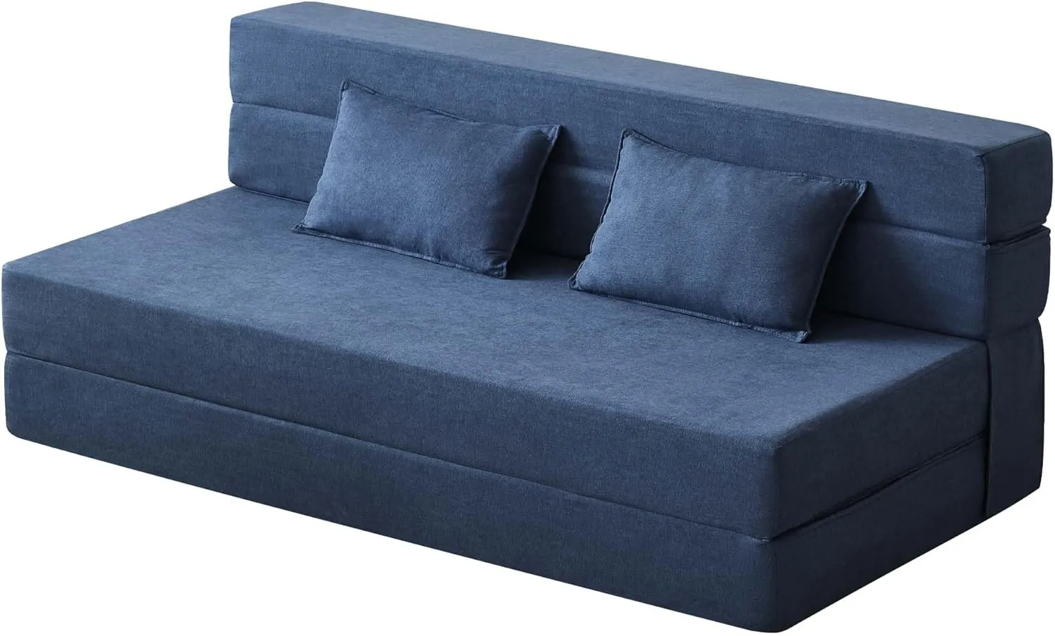 Folding Sofa Bed, 3-in-1 Convertible Sleeper Chair with Pillow, Linen Foldable Mattress Futon, Memory Foam Floor Couch for Living Room/Dorm/Guest Room/Home Office/Bedroom, Queen, Navy Blue