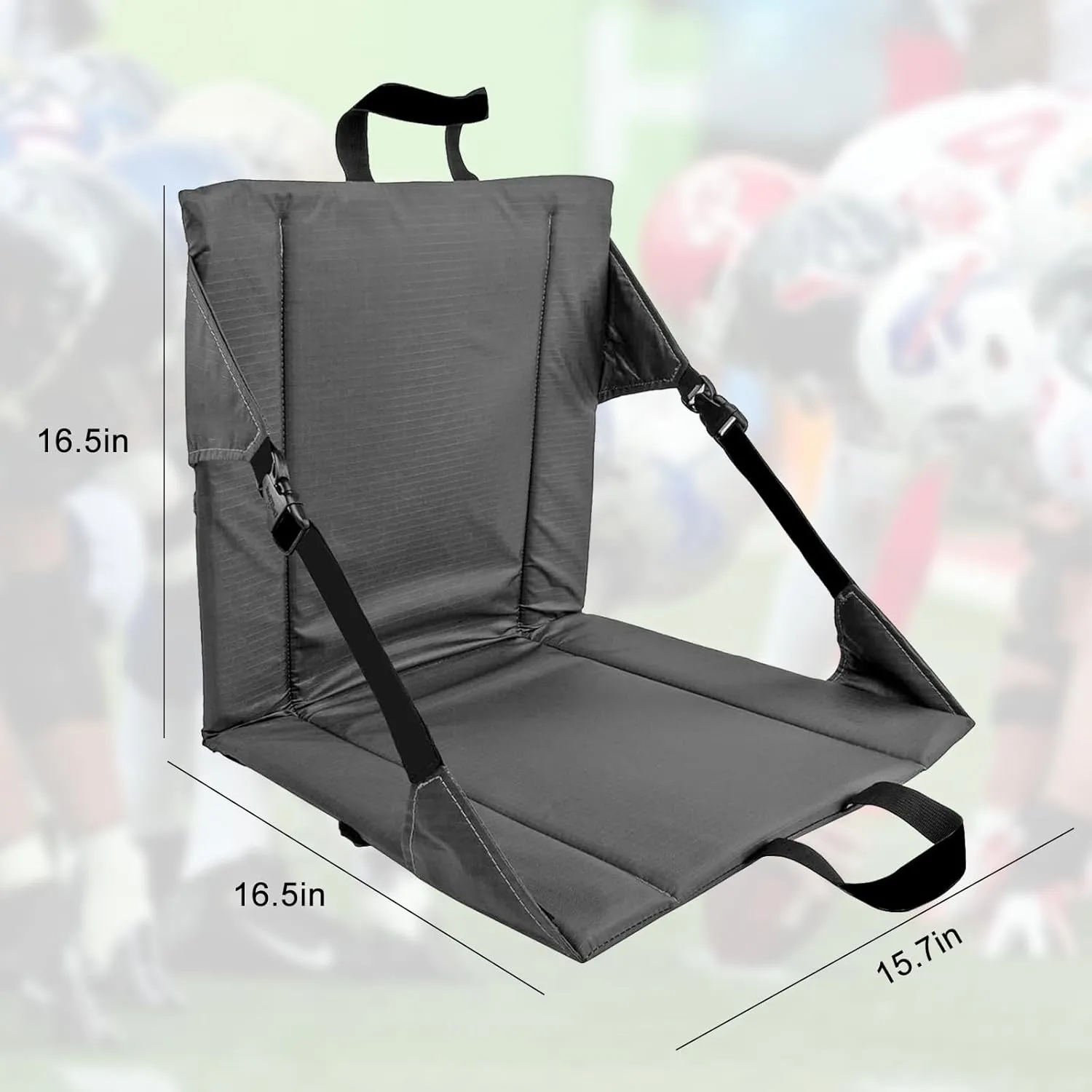 Folding Stadium Seat Cushion with Backrest, Portable Bleacher Pad for Camping, Fishing,15.8'' x 16.5'',Lightweight Chair with Backrest for Outdoor Sports and Concerts (Grey)