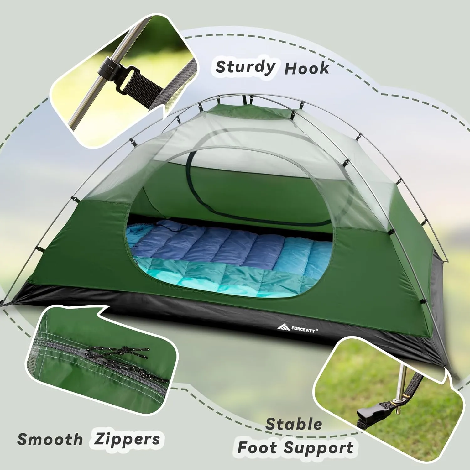 Forceatt Camping Tent 2/3/4 Person, Professional Waterproof & Windproof Lightweight Backpacking Tent Suitable for Outdoor,Hiking,Camping, Mountaineering and Travel