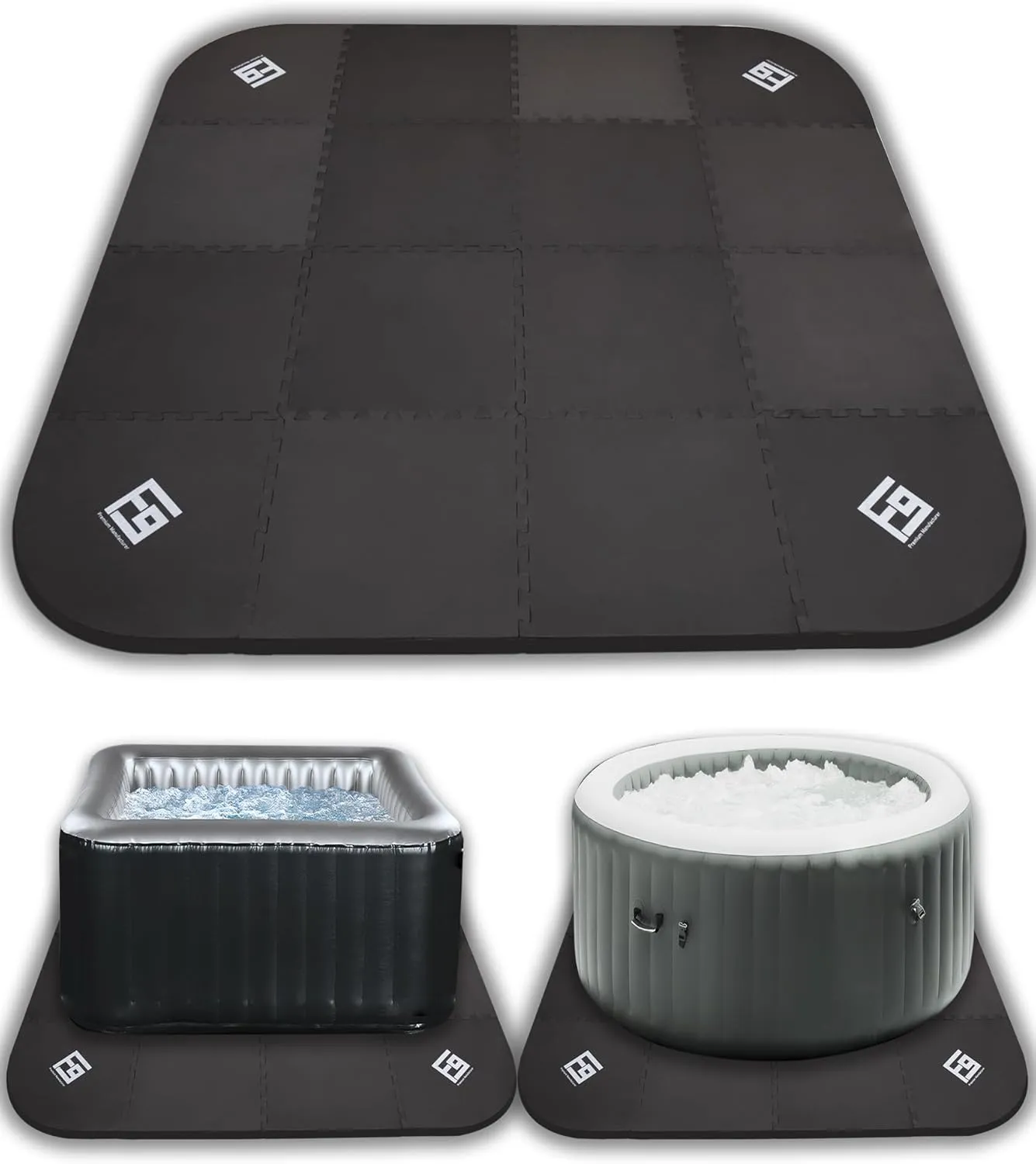 FoundGo 85inch Hot Tub Mat for Inflatable Tub 0.35" Super Thick Outside Hot Tub Base Pad Foam Pad Foundation，Anti-Slip Hot Tub Mats for Outdoor Indoor Spa Pool