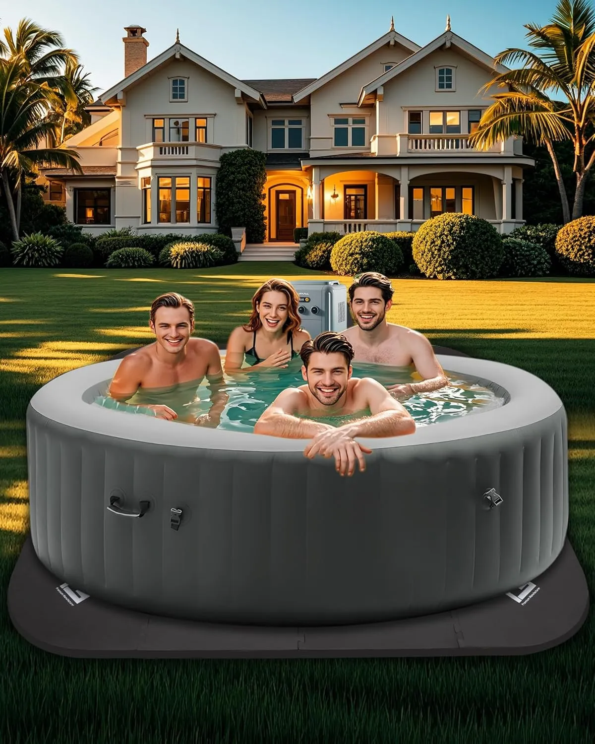 FoundGo 85inch Hot Tub Mat for Inflatable Tub 0.35" Super Thick Outside Hot Tub Base Pad Foam Pad Foundation，Anti-Slip Hot Tub Mats for Outdoor Indoor Spa Pool