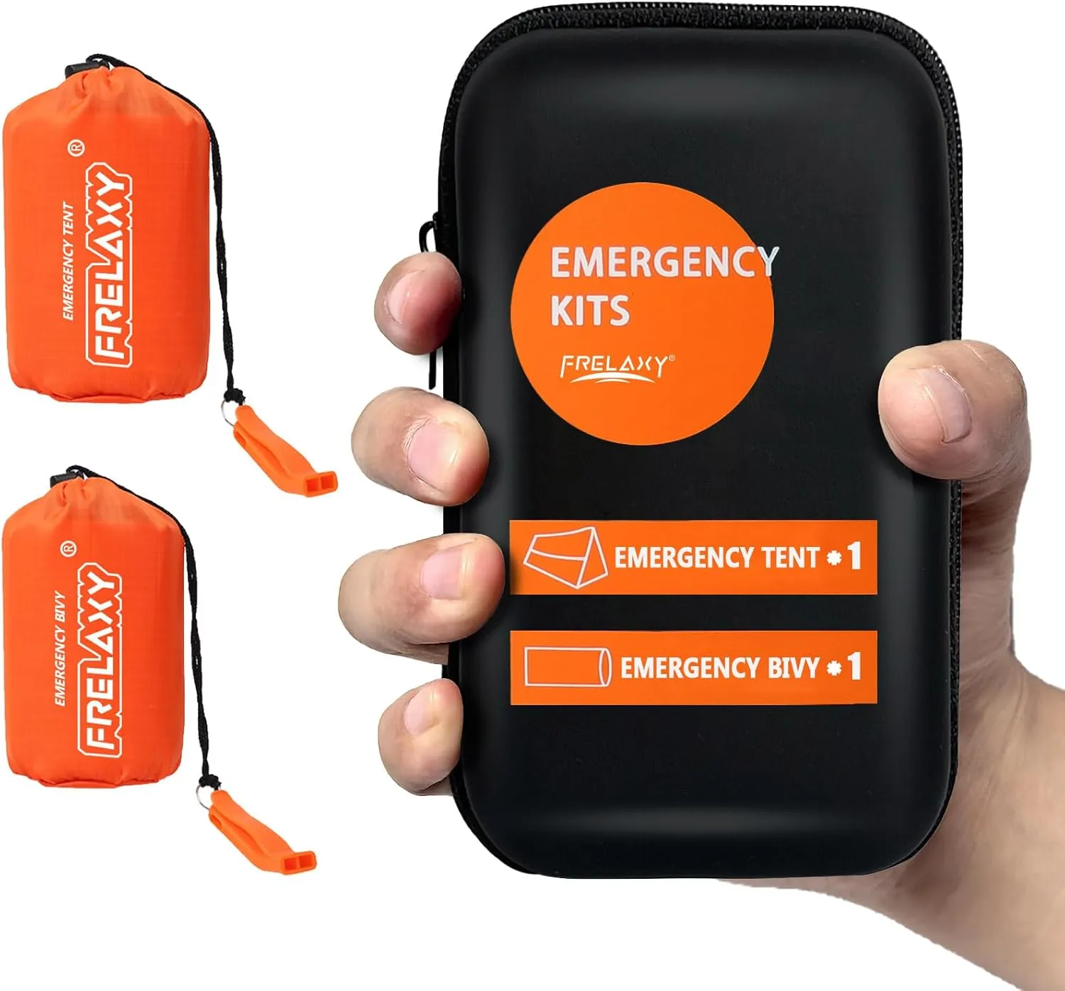 Frelaxy Extra-Thick Survival Tent and Emergency Sleeping Bag, Emergency Shelter Survival Bivy Set with Whistles, Paracord, Storage Pouches, and EVA Case, Perfect for Survival Kits