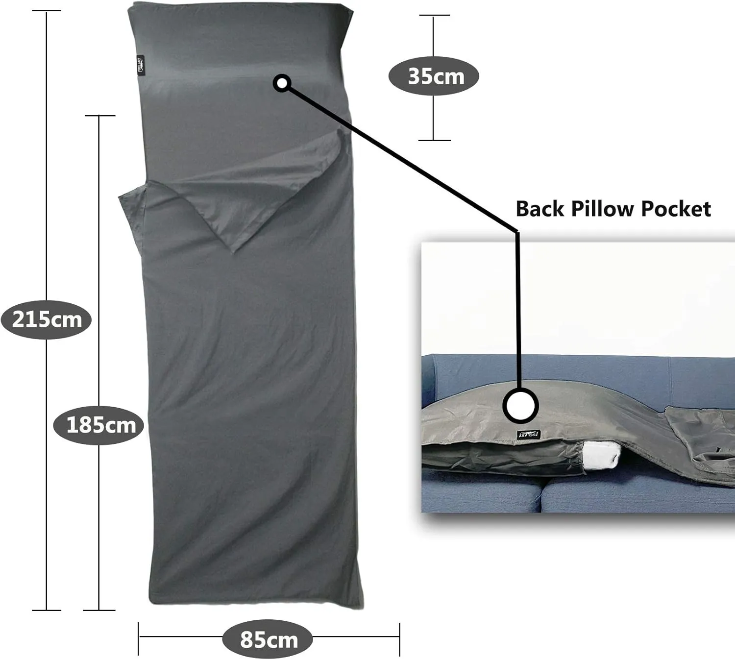 Frelaxy Sleeping Bag Liner, XL Travel Sheet & Camping Sheet for Backpacking, Hotel, Hostels & Traveling, Comfy & Easy Care, Full-Length Zipper/No Zipper