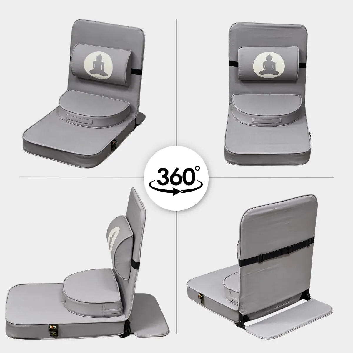 Friends Of Meditation Relaxing Buddha Meditation Chair | Detachable Rectangular Back Support & Zafu Cushion | Portable Folding Chair | with Back Support | Yoga Chairs for Adults | Grey