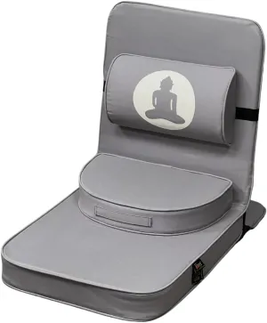 Friends Of Meditation Relaxing Buddha Meditation Chair | Detachable Rectangular Back Support & Zafu Cushion | Portable Folding Chair | with Back Support | Yoga Chairs for Adults | Grey